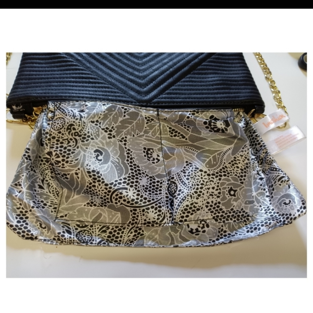 IMOSHION Black Chevron Vegan Gold Crossbody Handbag - Picture 8 of 8